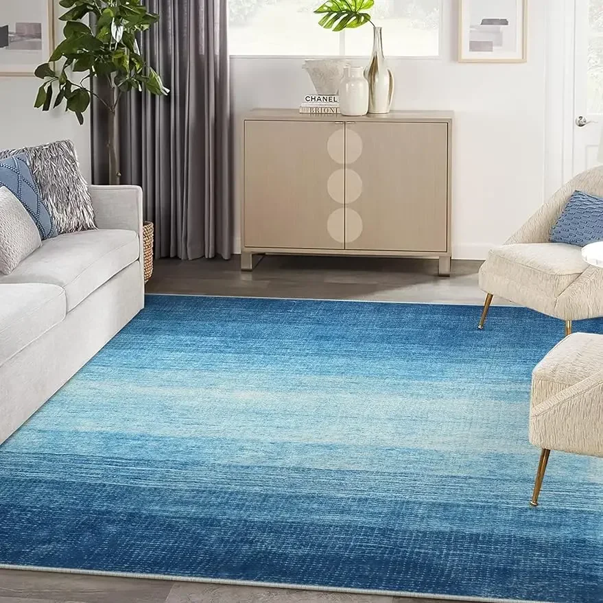 Wonnitar Modern Ombre Washable Area Rug,Blue 9x12 Large Living Room Rug,Non-Slip Soft Stain Resistant Dining Room Rug for