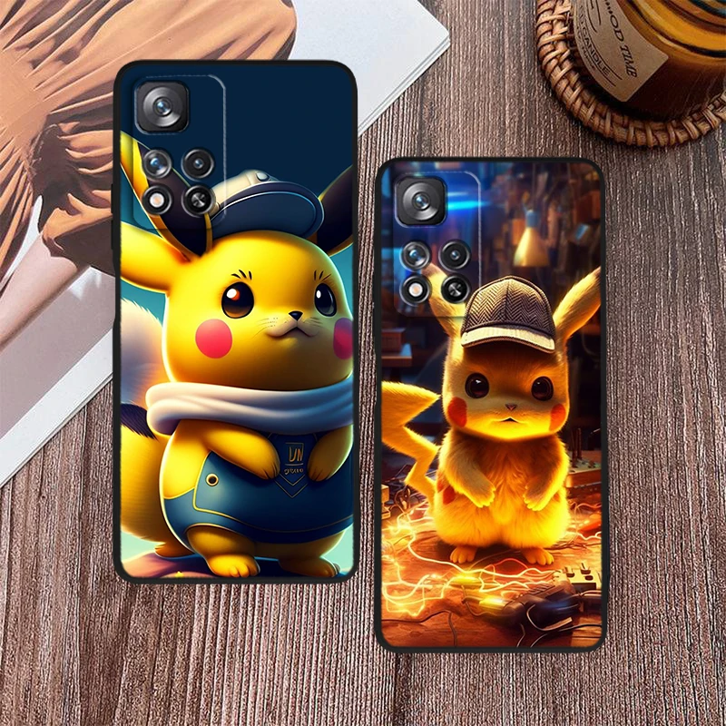 Pokemon Cute Pikachu TPU Black Phone Case Cover For Xiaomi Redmi Note 13 12 11 11T 11S 10 10S 9 8 8T 7 6 Pro Plus 5G