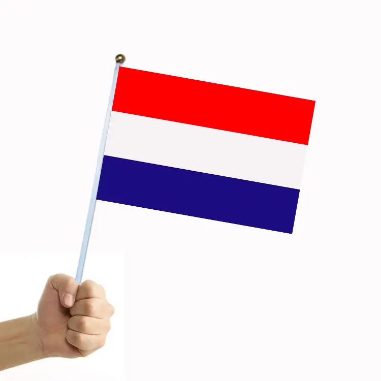 

50/100pcs National Hand Held Dutch Flags with Poles, Size Flag 14*21cm Polyester Double Sided Pattern National flag wholesale