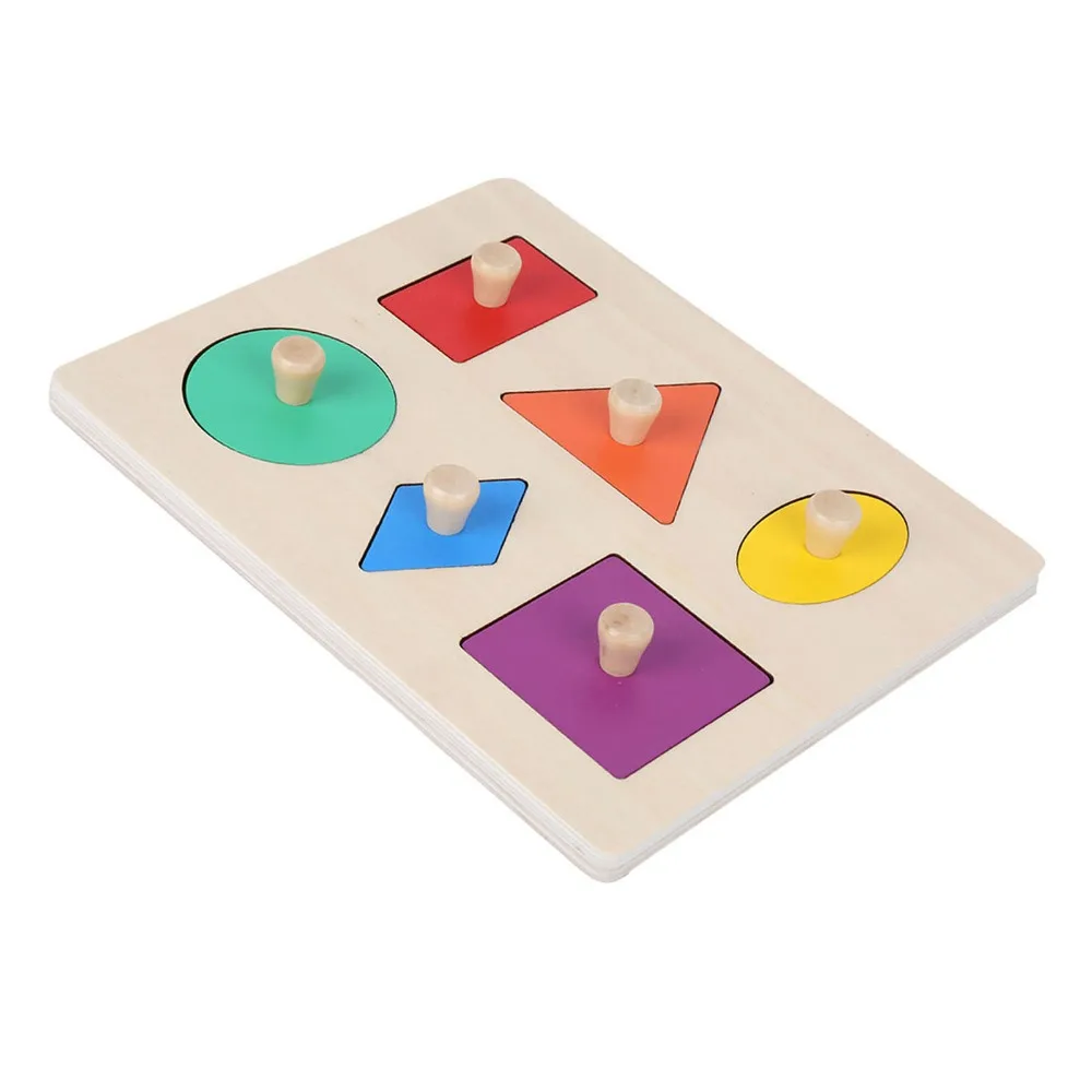 Colorful Wood Shape Puzzle Solid Construction Hand Eye Coordination Geometric Shape Board Fine Motor Skill Geometric Shape Toy