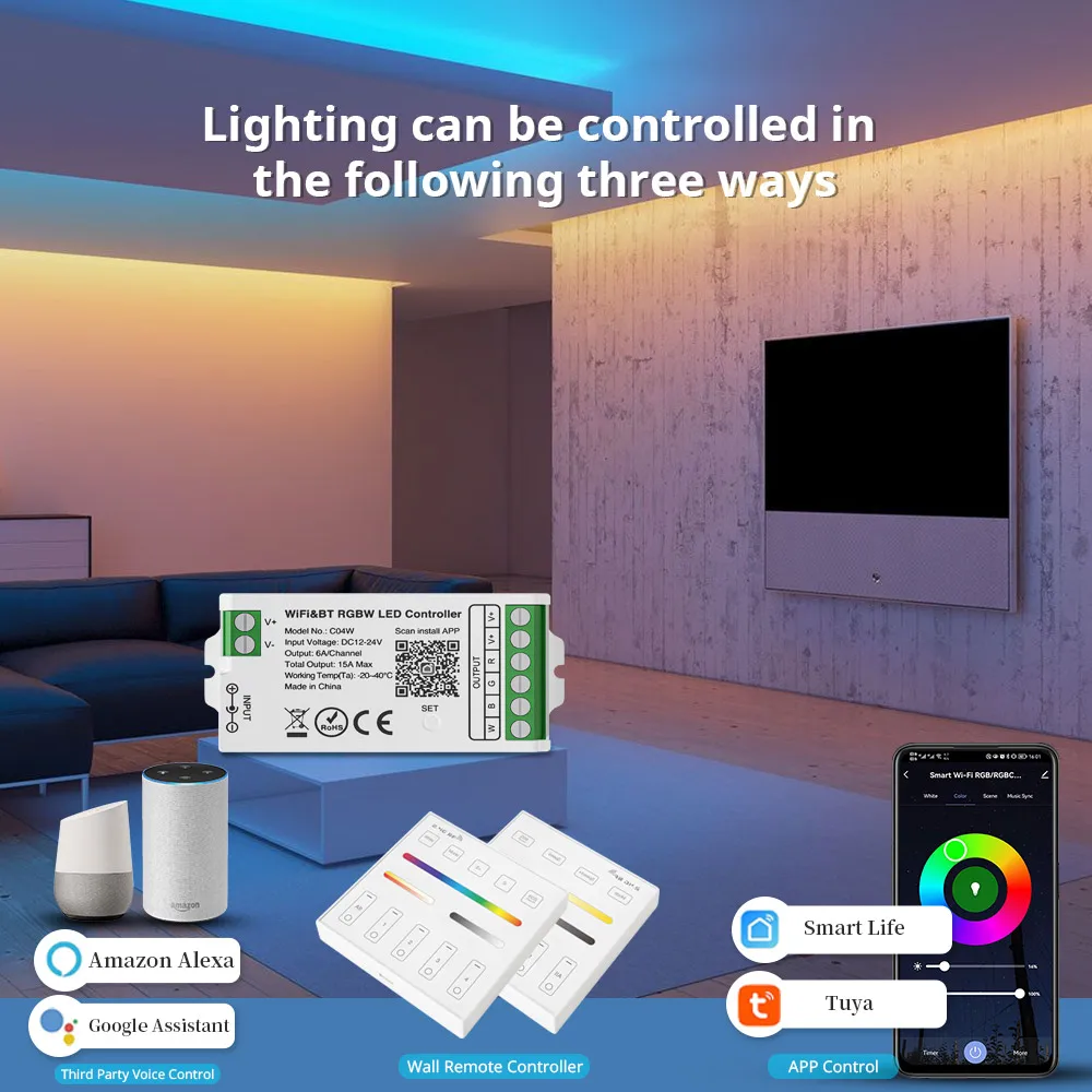 Tuya WiFi LED Controller Alexa Google Home Voice Control CCT RGB RGBW LED Strip Light Smart APP Controller BT RF 2.4G Remote