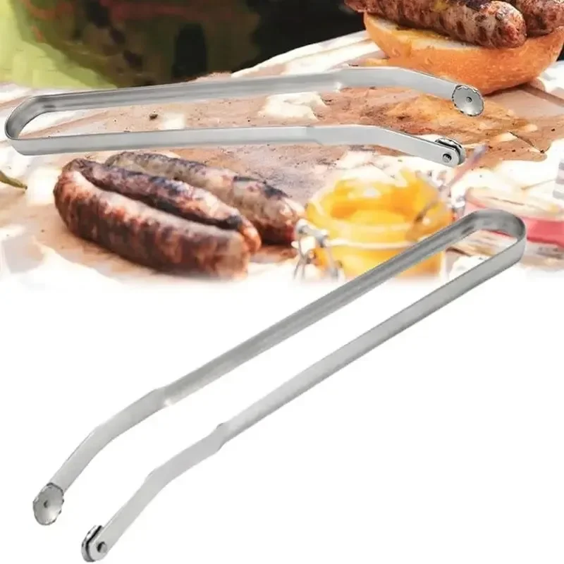 BBQ Sausage Turning Tongs Stainless Steel Kitchen Cooking Multipurpose Gripper Bread Clip Steak Clamps Fried Steak Barbecue Clip