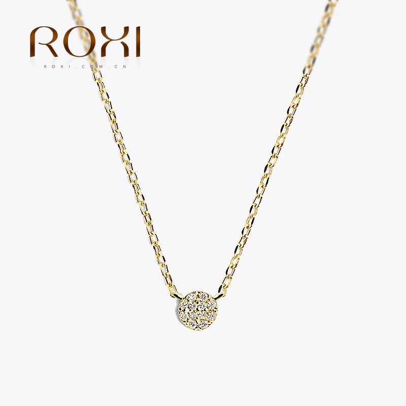 ROXI Versatile Round Card Diamond Ladies Clavicle Necklace 925 Sterling Silver Classic Simple Ins Style Jewelry Accessories