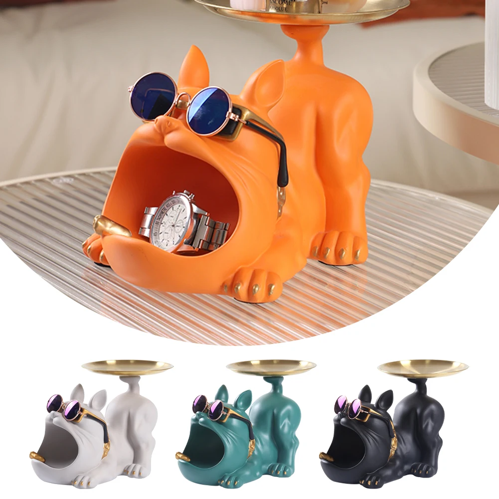 Decorative Magnate Pitbull Statue Resin Crafts Animal Sculpture Storage Tray for Living Room Hallway Home Decoration