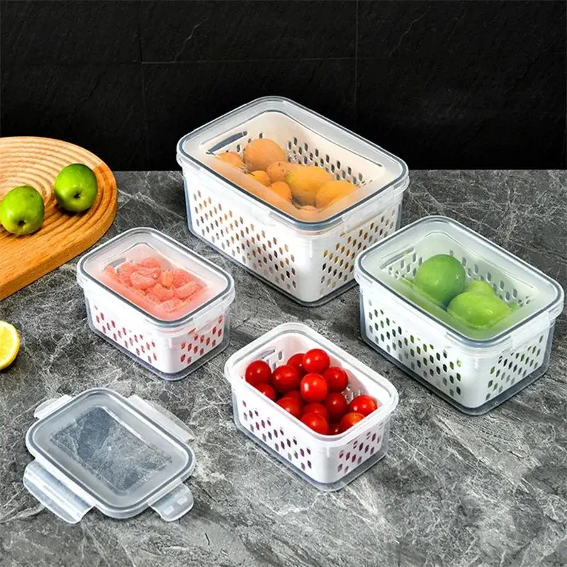 1/2/3pcs Refrigerator Storage Box Fridge Organizer Fresh Vegetable Fruit Drain Basket Storage Container Pantry Kitchen Organizer