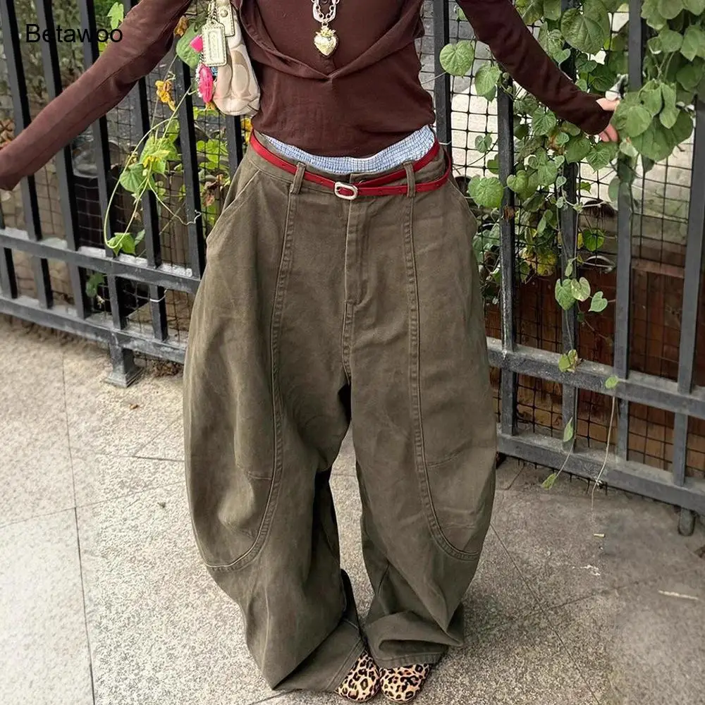 

Vintage Green High Waist Baggy Jeans Streetwear Loose Fit Cargo Pants
