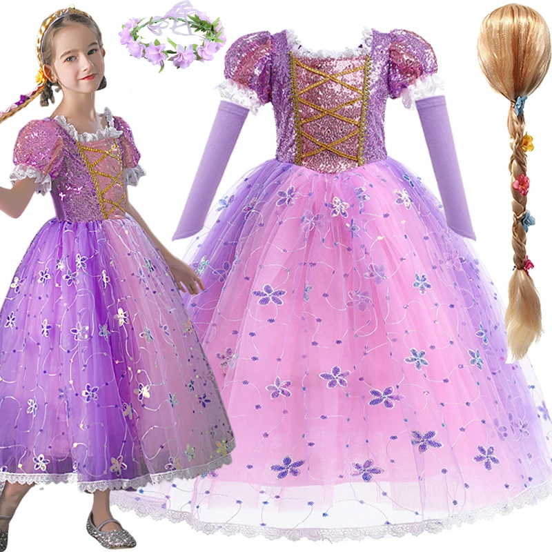 

2024 Disney Rapunzel Princess Dress Children Girls Rapunzel Cosplay Costumes Kids Halloween Costume Birthday Party Clothings