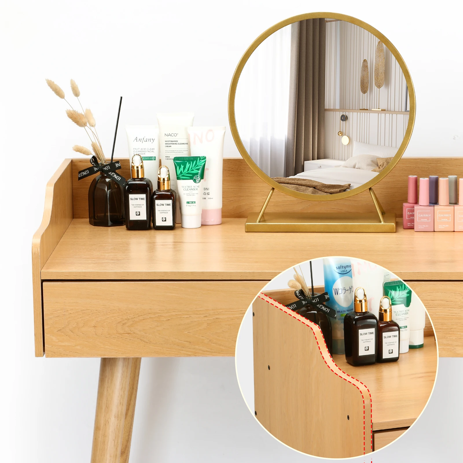 Elegant dressing table with a combination of two drawers for storing personal items, suitable for bedrooms