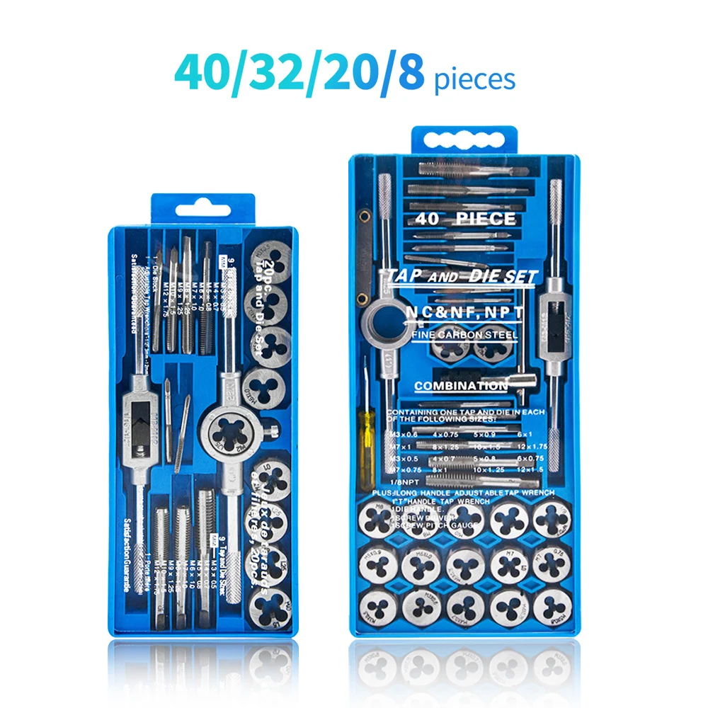 Hand Tapping Tools Tap and Die Set 12/20/32/40 PCS Screw Thread Plug Taps Wrench Die Alloy Steel Screw Tap Die