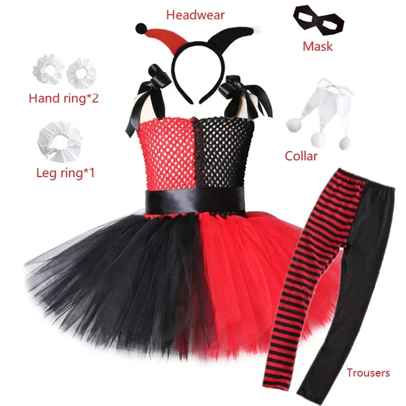 Pagliaccio Tutu femminile vestito felice Purim ragazze festa di compleanno abiti carnevale Halloween harley squad quinn Costume Cosplay per i bambini