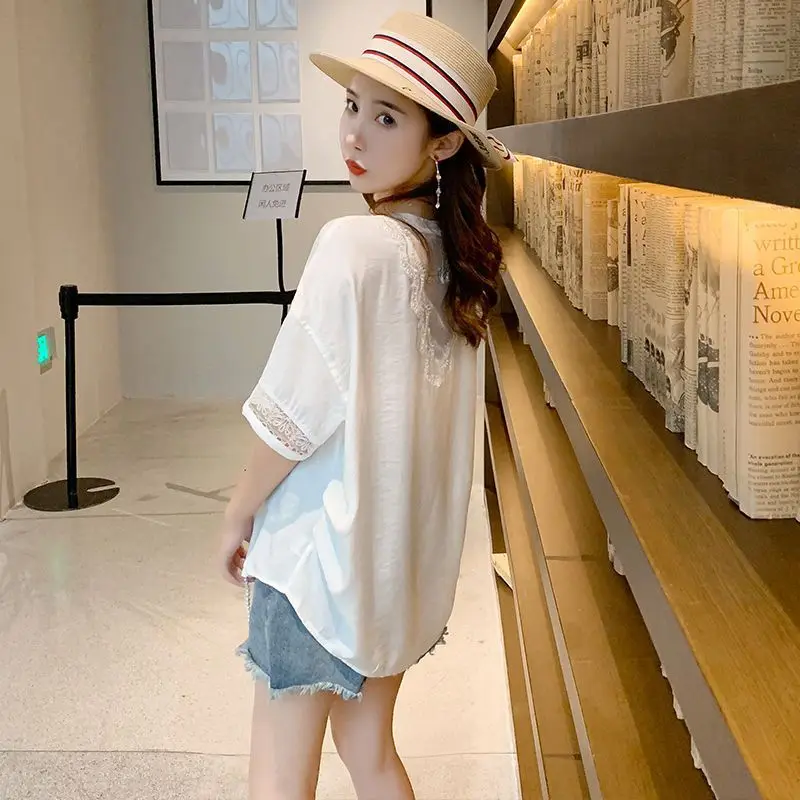 Women Summer Korean Loose Large Size Net Yarn Appear Thin O-neck Short Sleeve T-Shirt Women Clothes Casual All-match Top Tee