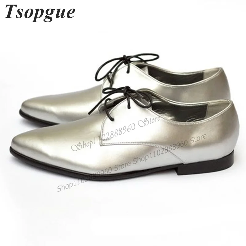 

Exquite Silver Metallic Cross-Tied Men Shoes Men's Pumps Flat With Runway Casual Party Shoes 2023 Fashionable Zapatillas Mujer