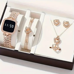 Women Led Watch 6pcs Set Fashion Casual Digital Watch FREE Bracelet Ring Necklace Earring
