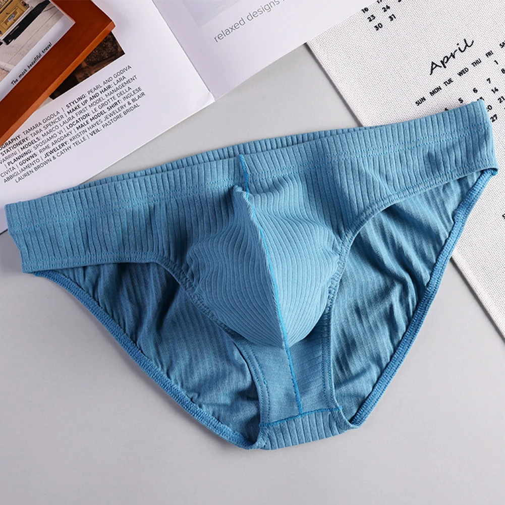 1pc Sexy Mens Underwear Threaded Cotton Briefs Sexy U Shape Pouch Low-Waist Breathable Underpants Sports U Convex Briefs