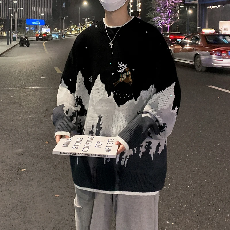 

Retro Japanese Sle Knitted Sweater Couple's Sle Autumn Winter New Year's Faion Casual Men's Long Sve round Ne Sweater