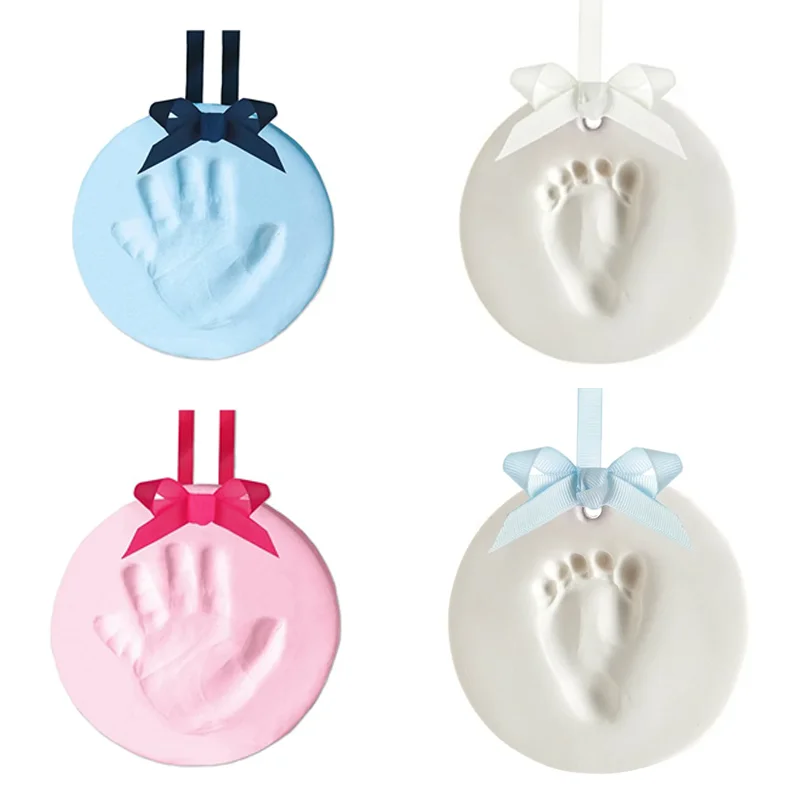 Newborn Baby Hand&Foot Print Hands Feet Baby Photo Frame DIY Handprint With Cover Fingerprint Mud Set Baby Growth Memorial Gift