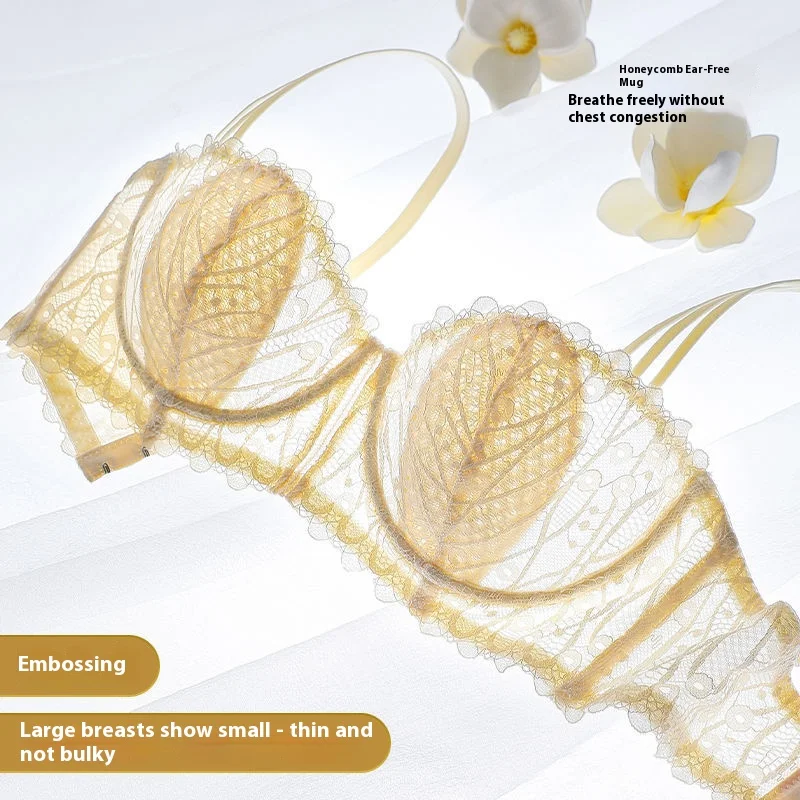 Summer models lace sexy French lingerie large breasts show small gathered collect vice breasts anti-sagging soft steel ring bra