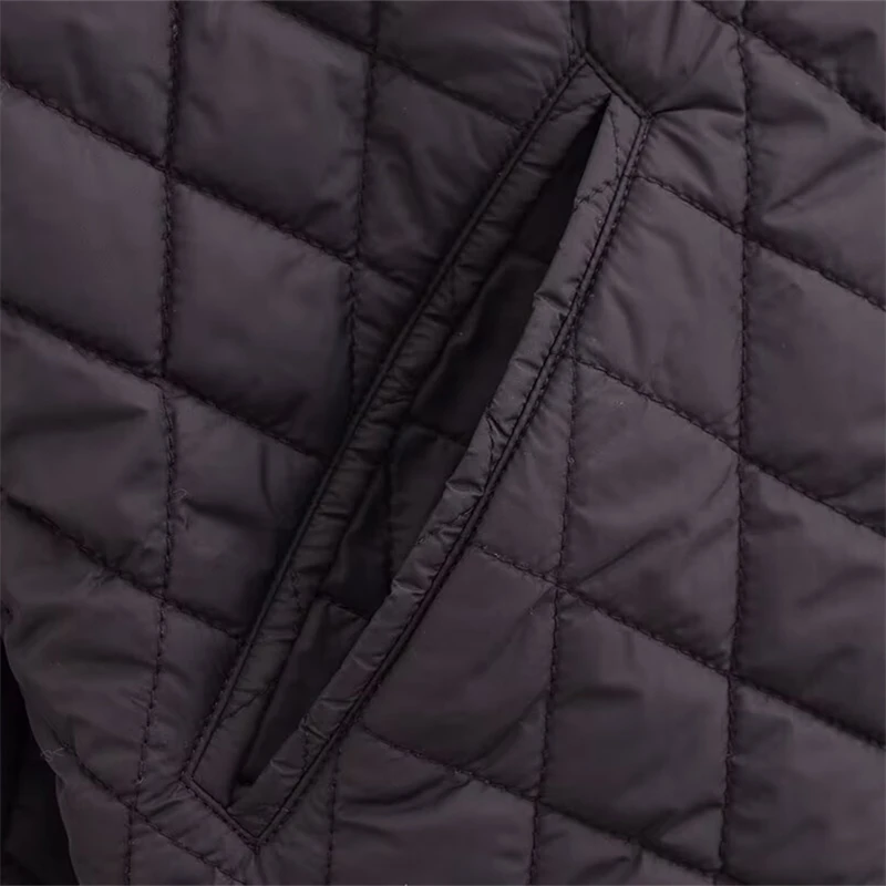 Keanketian 2024 outono/inverno novas mulheres argyle acolchoado outwear jaqueta estilo retro único breasted assimétrico preto outerwear