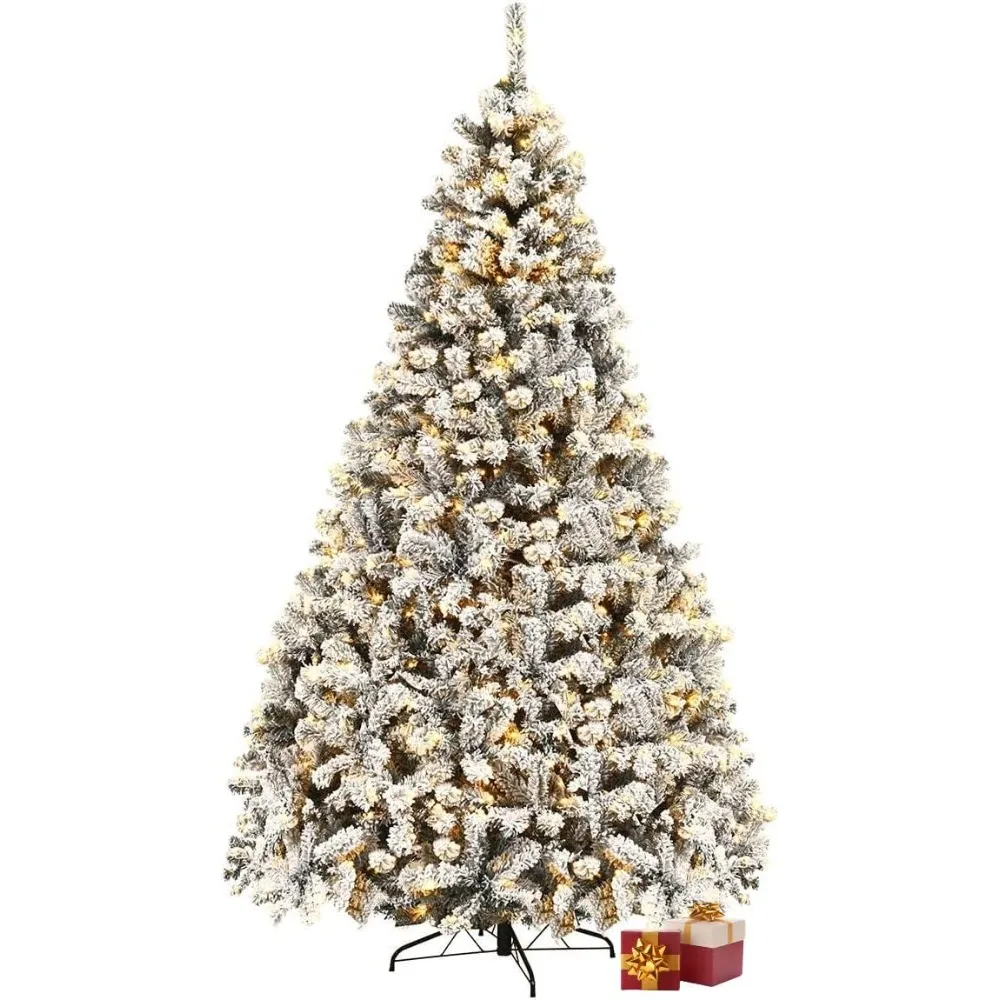 

6 FT Christmas Tree, Pre-Lit Artificial Xmas Tree, Snow Flocked Hinged Pine Tree Stand, 250 LED Lights, 600 PVC Branch Tips.