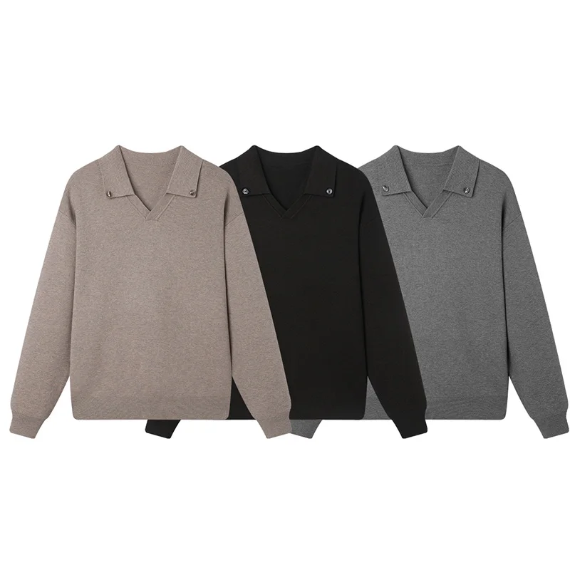 

Casual All Match Turn-Down Collar Men Sweater Wool 7% Pullovers Winter High Quality Soft Comfortable Easy Care Sueters De Hombre