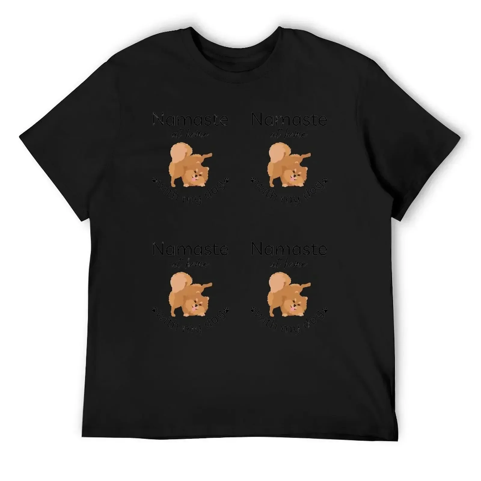 USA Size At Home With My Dog Set Pomeranian Yoga Top Tee Hot Sale T-shirt Round Neck Motion  Funny Novelty Travel 2024