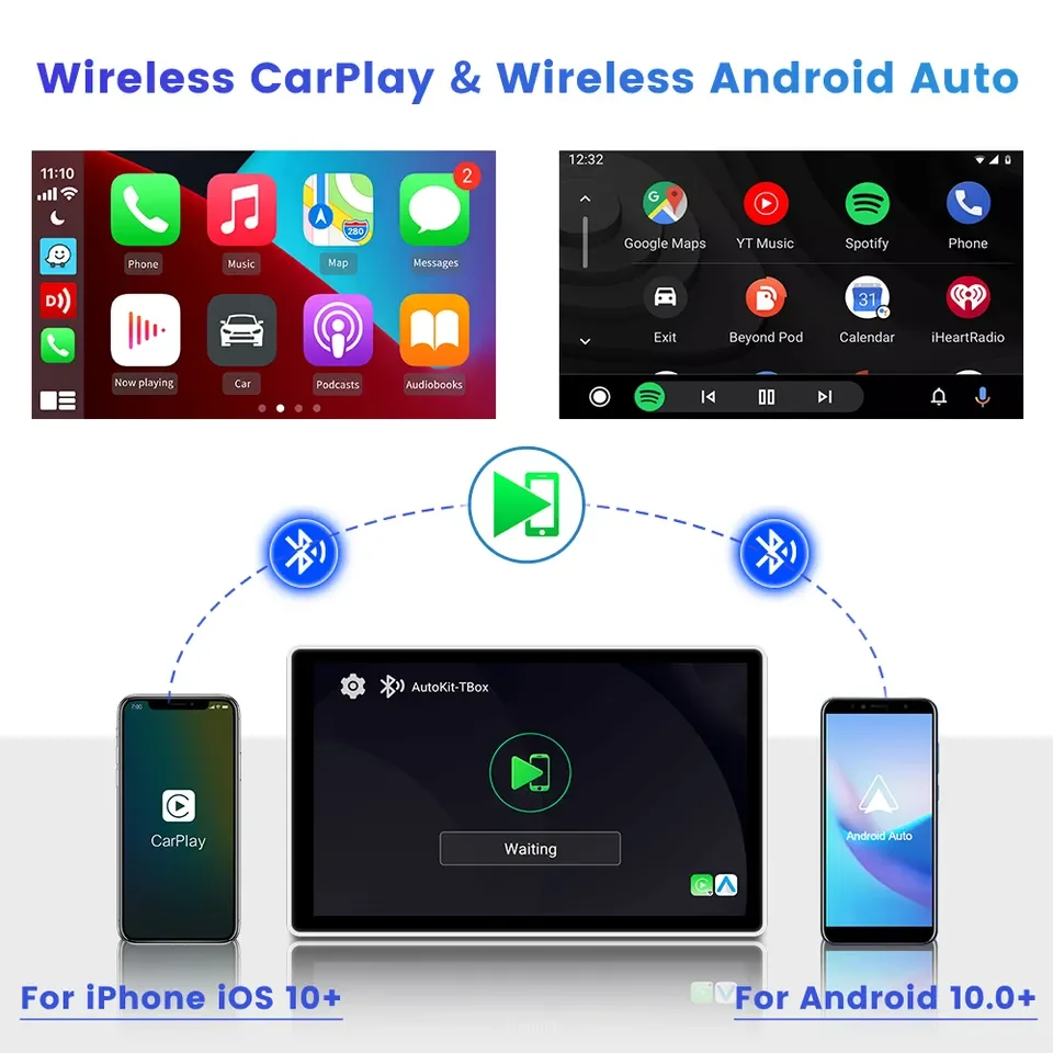 CarPlay sans fil Android Mini Ai Box, Promettant Netflix, Personnaliser, Portable, Limitation de voiture, Convient pour 98% Voitures