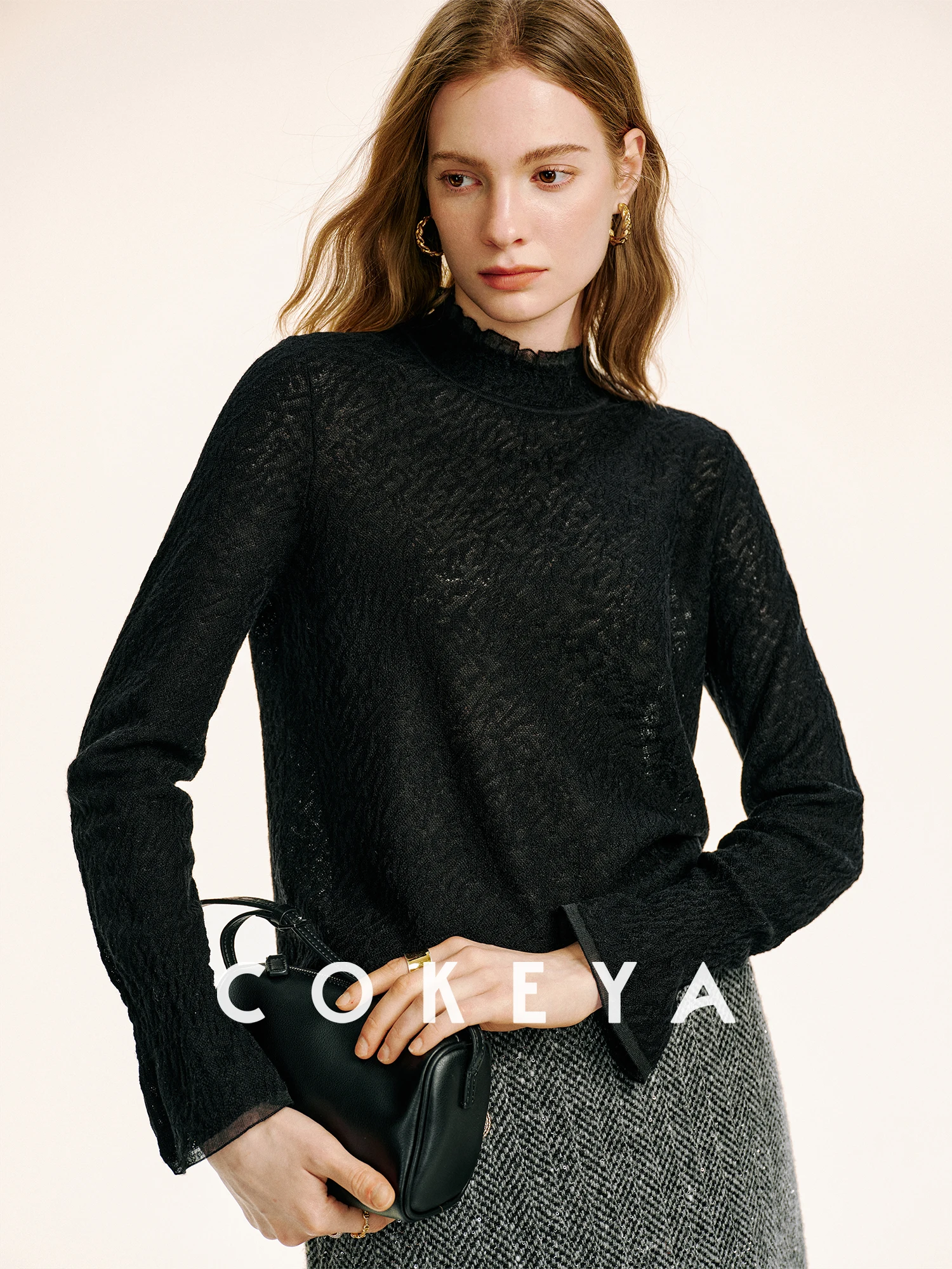 

Вязаная базовая кофта CA Sculpted "Petal Sve" для женщин, зимняя, приталенная, из шелка и шерсти, деревянная вязка, простой дизайн, длинный рукав