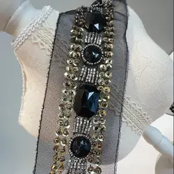50cm Retro Brown Heavy Handmade Beads Rhinestone Lace Ribbon Tape Trim Embroidered Collar Decoration African Net Cord For Sewing