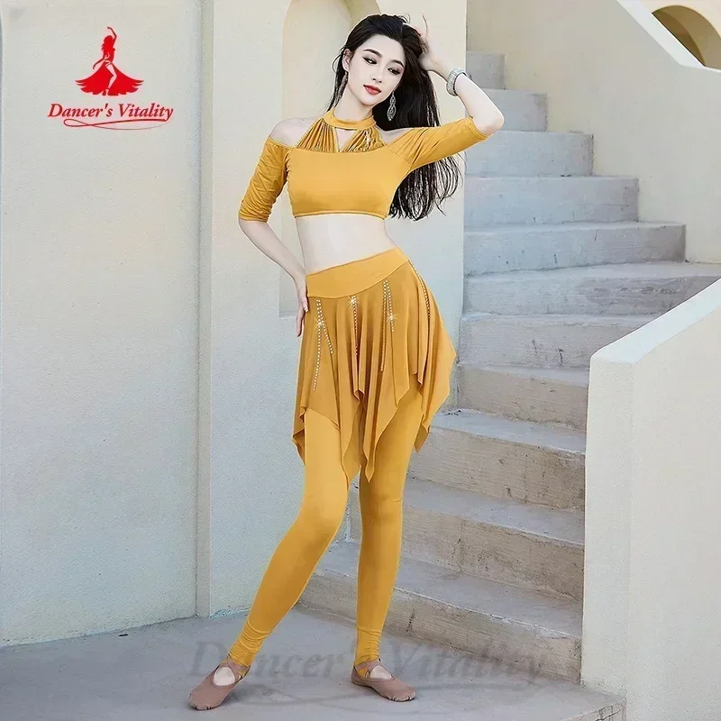 Belly Dancing Costume Set for Women's Half Sleeve Top+Tassel Trousers 2pcs Adult Oriental Dance Professional Practice Clothes