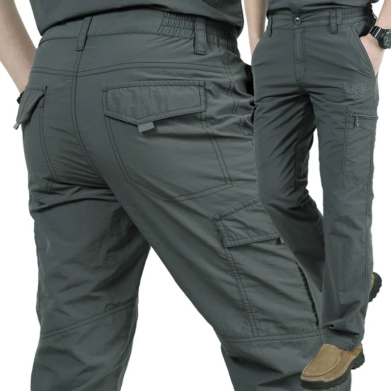 

Summer Quick Dry Breathable Hiking Camping Pants Men Outdoor Climbing Trekking Trousers Tactical Military Army Cargo Thin Pants
