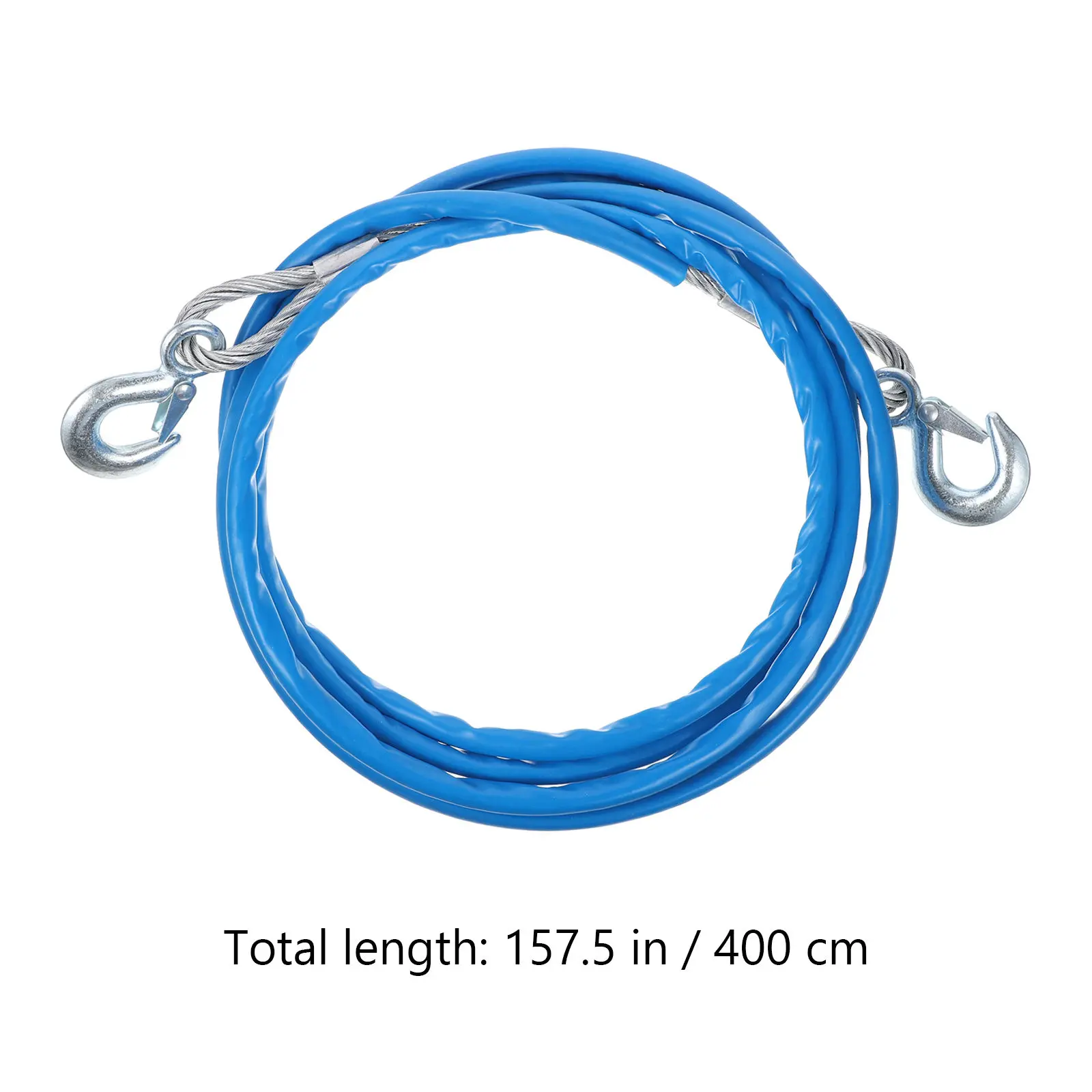 1Pcs Car Trailer Rope Steel Wire 4M Blue Forged Iron Hooks Sturdy Hauling Cable Night Fluorescence Safety Hauling Rope
