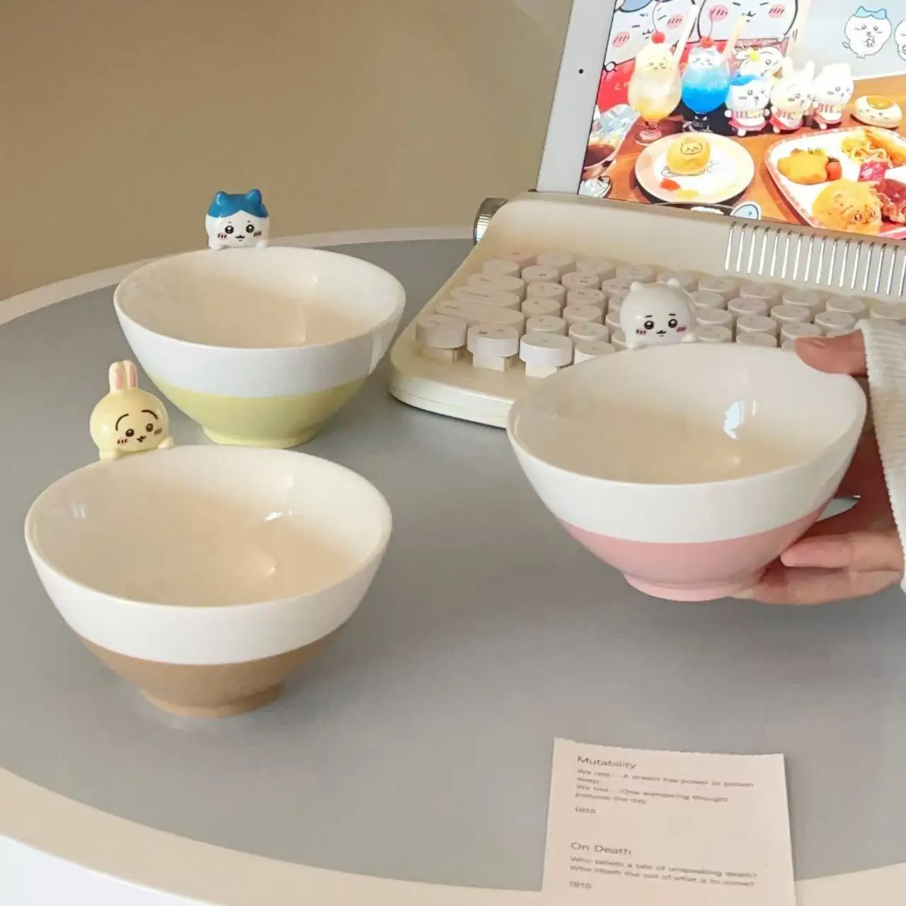 

Hot Chiikawa Character Peripheral Ceramic Bowl Kawaii Usagi Hachiware Breakfast Cereal Bowl Couple Bowl Girl Birthday Present