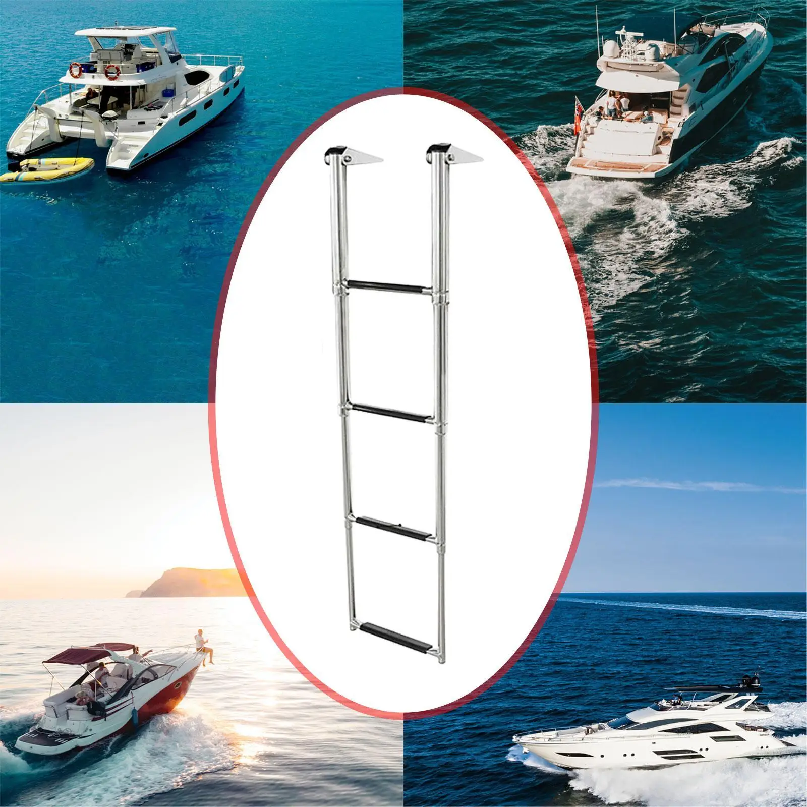 4 Step Boat Ladder Easy to Install Wide Steps Nonslip Heavy Duty Pontoon Boat Ladder for Lake Deck Swimming Pool Speedboats Boat