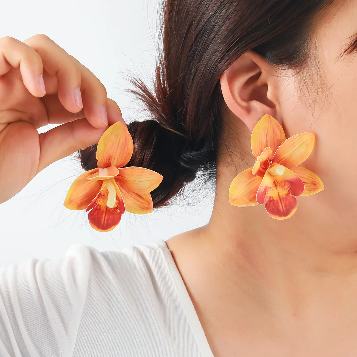 Exaggerated jewelry Phalaenopsis multi-layer earrings personalized large flower summer vacation