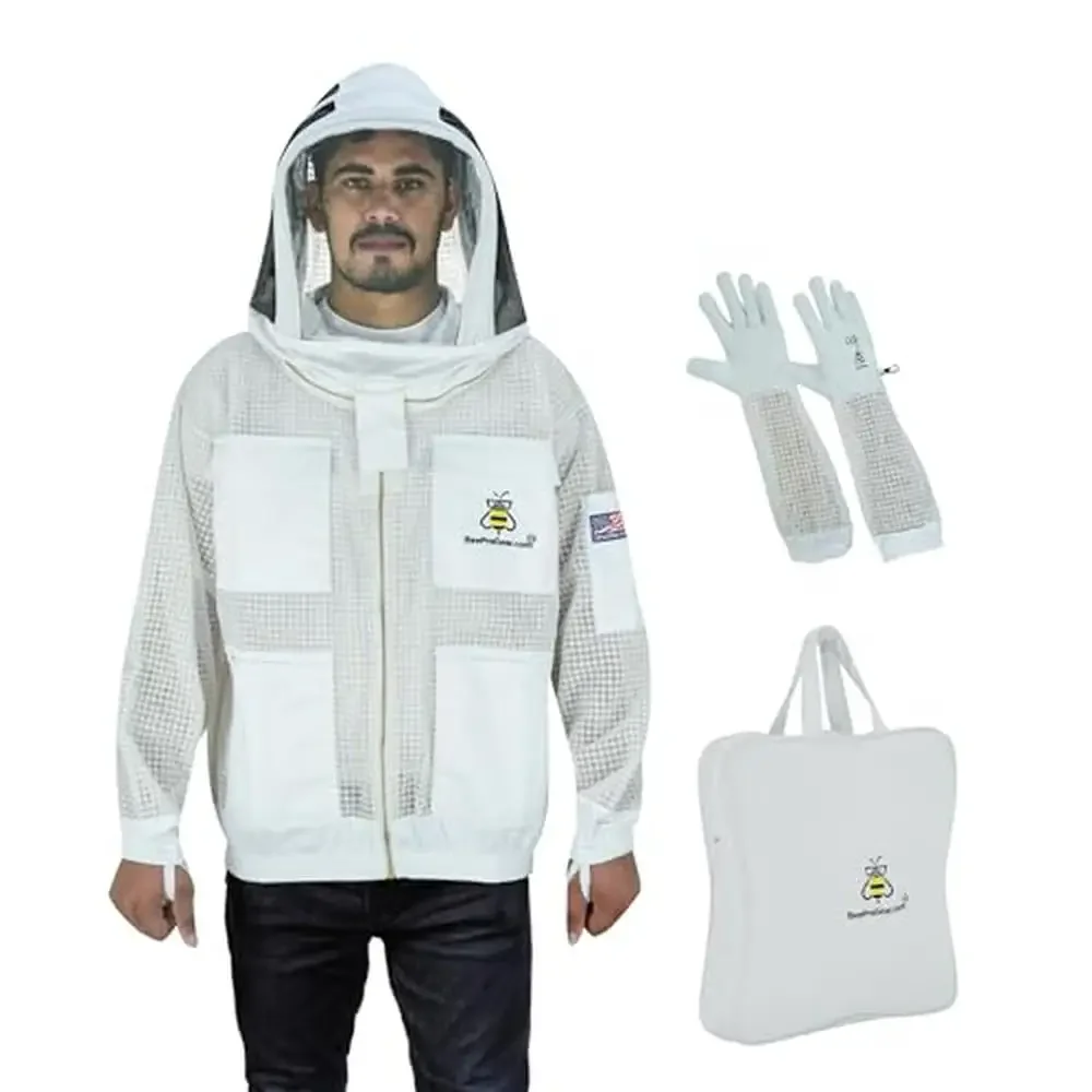 

Ventilated Beekeeping Jacket with Sting-Proof Veil and Leather Gloves