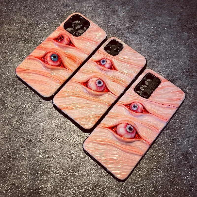 4100 Original 3D Handmade Mobile Phone Case Horror Cthulhu Eye Simulation Skin Mobile Phone Case Custom Christmas Halloween Gift