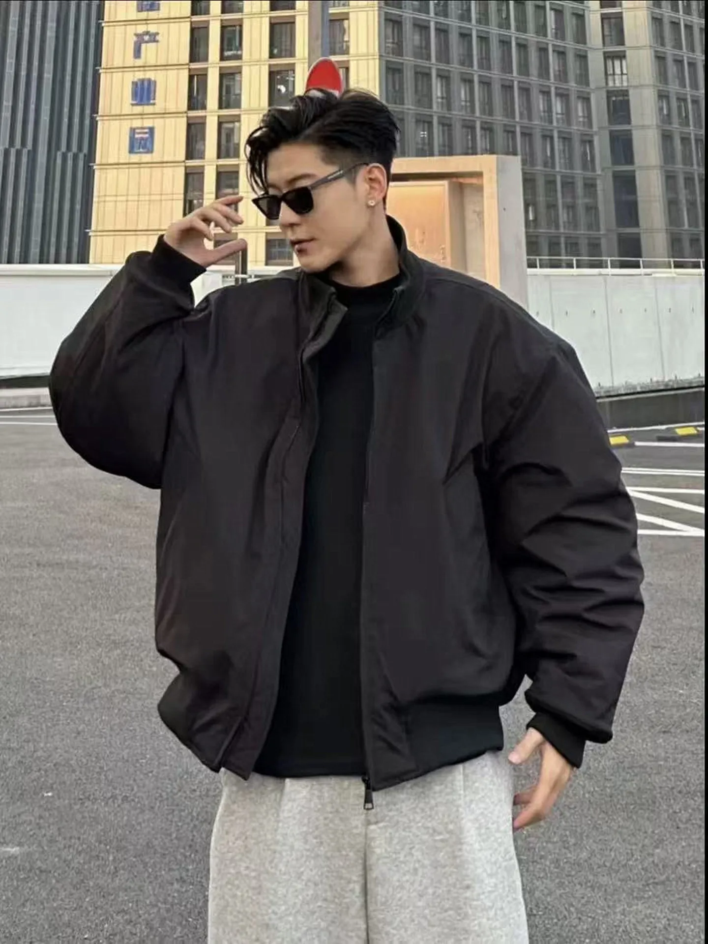 

American Sle Bomber Jaet Men's Winter Thi ort High-End Feeling Stand Collar Workwear Cotton Coat Outerwear