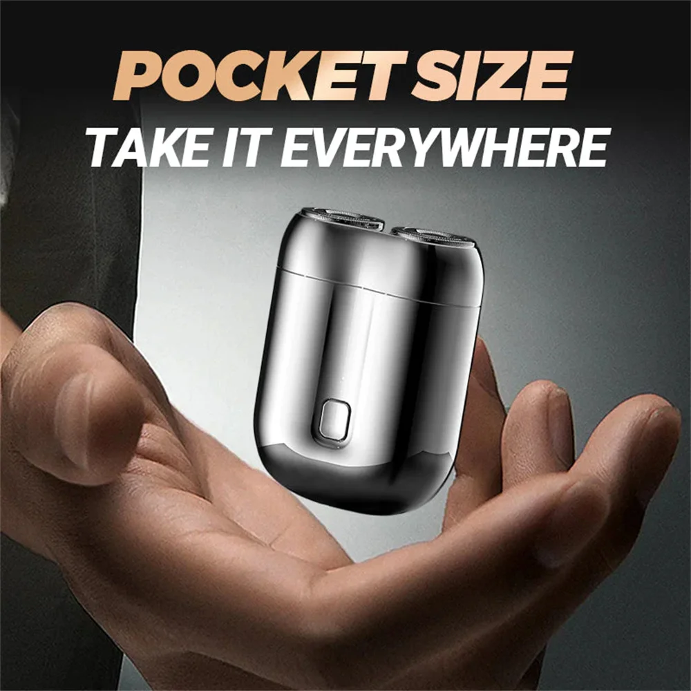 ماكينة حلاقة كهربائية صغيرة برأس مزدوج شفط مغناطيسي للرجال ماكينة حلاقة محمولة مقاومة للماء قابلة لإعادة الشحن عبر USB