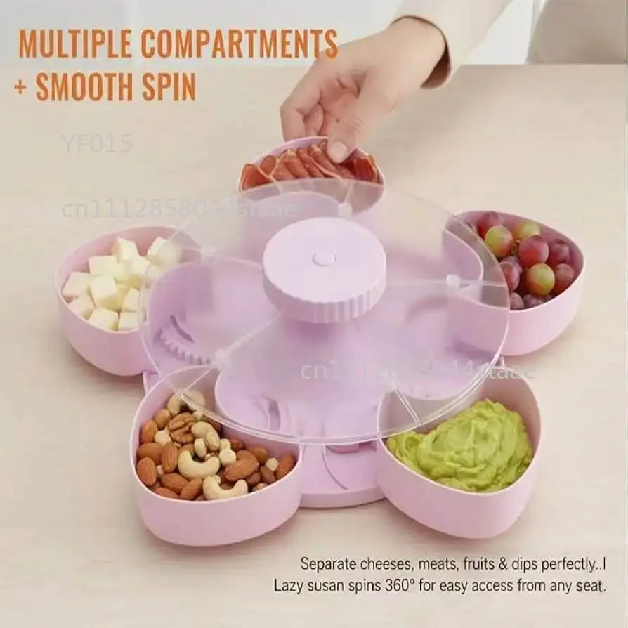 Rotatable Divided Snack Tray, Multi Compartment Spin Serving Platter