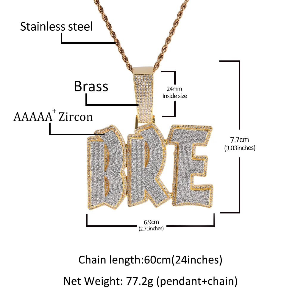 THE BLING KING Double Layer Large Custom Name Pendant Necklace Two Tone Color Initial Micro Paved Cubic Zirconia Hip Hop Jewelry