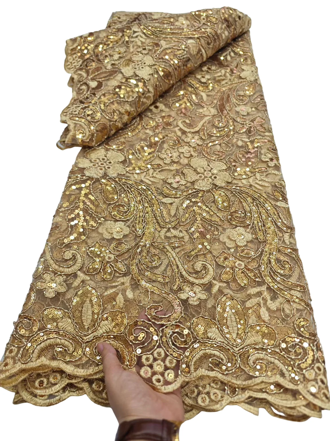 

Pure French Rope Lace Sequined African Textured Fine Net Lace Korea Tulle Mesh Fabric 2026 Garment for All Occasions Celebrants