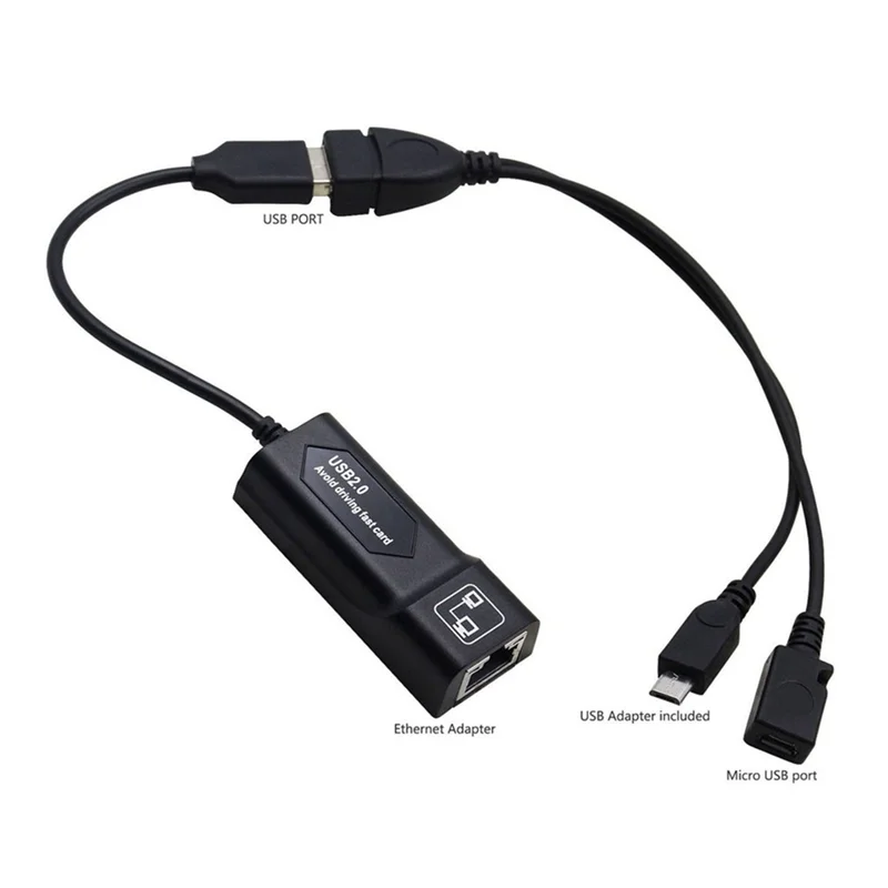 A14M USB 2.0 - RJ45変換アダプター、Mirco OTG USB 2.0アダプターケーブル付きLANイーサネットアダプター（第3世代または第2世代スティック用）