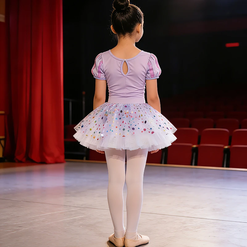 

Girls Ballet Tutu Dress Sequin Bodice Rainbow Dot Skirt Princess Party Dancewear Kids Performance Costume Toddler Stage Outfit