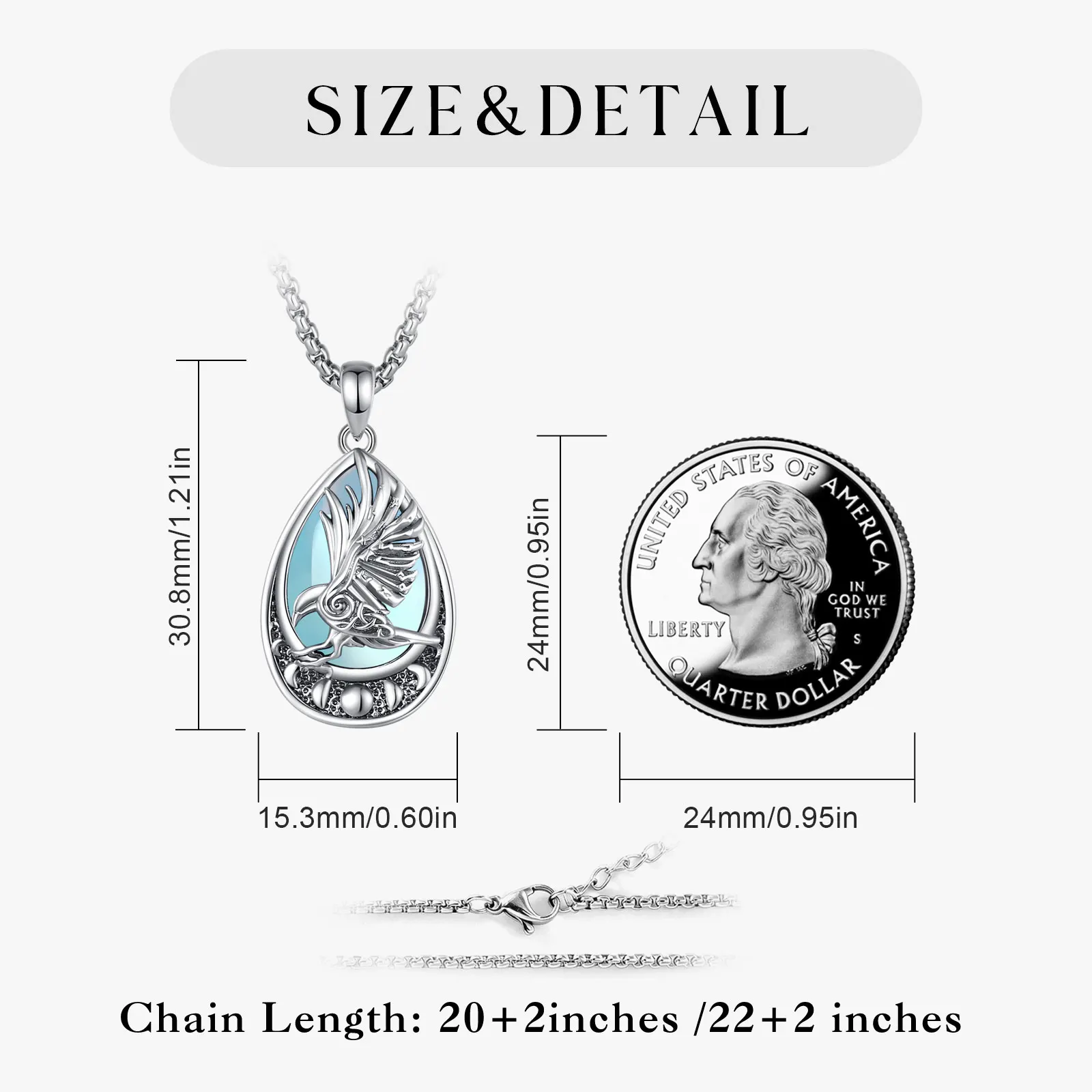 AEONSLOVE Wicca Moon Phase Raven Necklace Teardrop Moonstone Pendant Witch Amulet Pagan Jewelry Halloween Gifts for Women Men