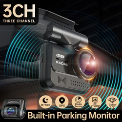 TIESFONG A7WB 3 Channel 360° Dash Cam with 24H Parking Mode, 4K/2K Front+1080P Inside/Rear for GPS/WiFi Car DVR,IR Night Vision