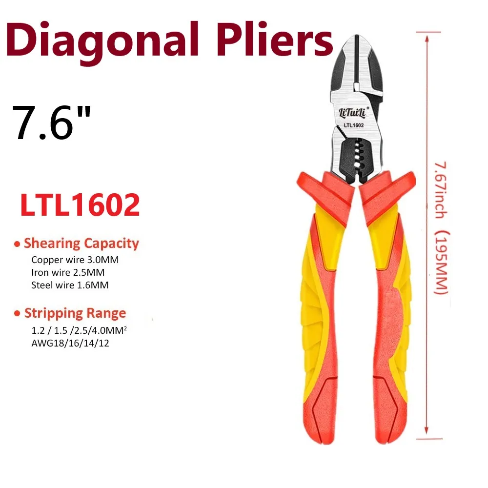 LiTuiLi VDE-Zange, 20,3 cm, isolierte Abisolierzange, Cr-V-Drahtschneider, professionelles Elektriker-Werkzeug, Crimp- und Kabelschneider – Detail 7