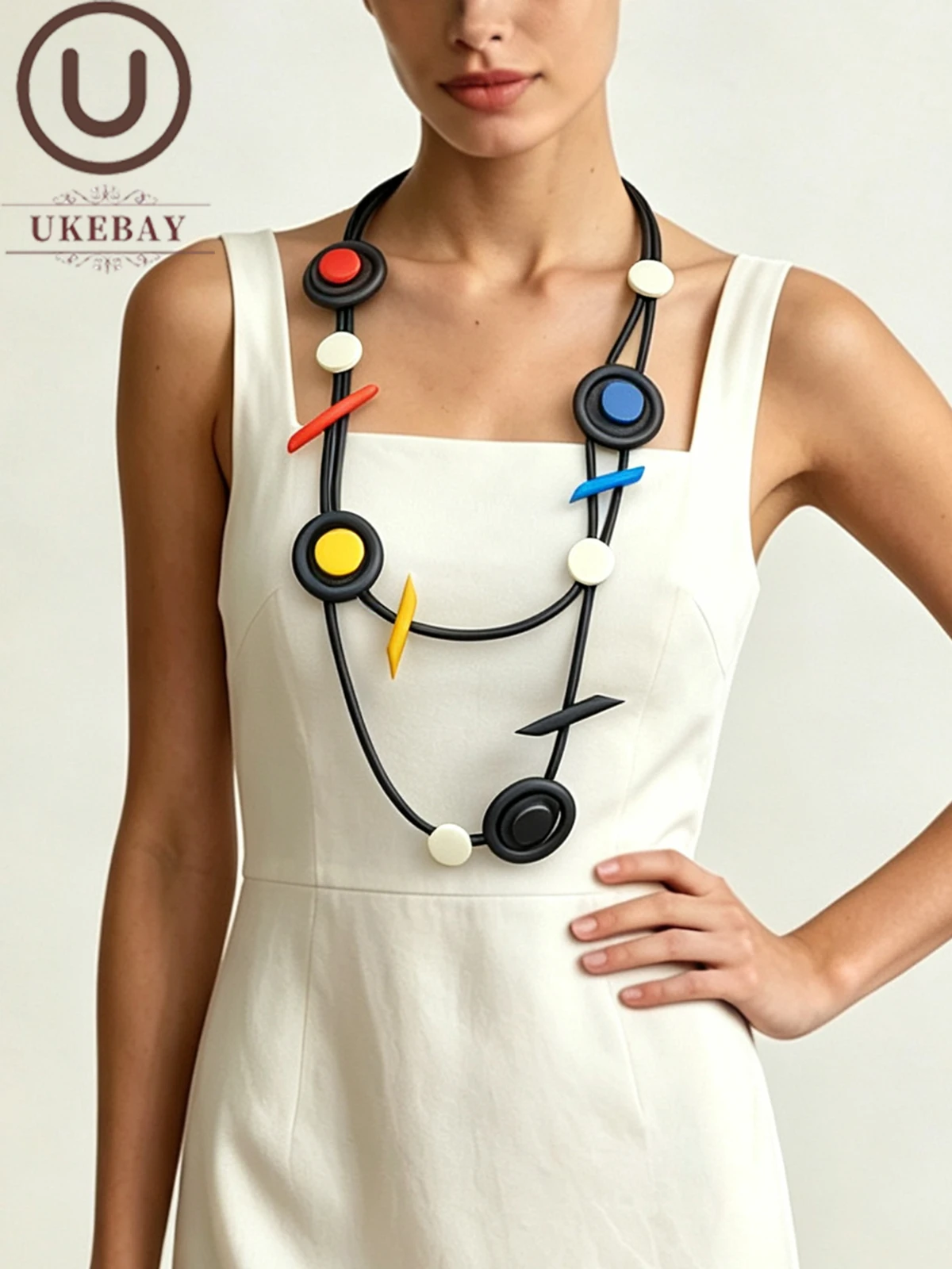 UKEBAY Neue mehrfarbige Statement-Halsketten aus Gummi für Damen, moderne Mode, Boho-Schichtschmuck, leichte, vielseitige Halskette – Detail 1