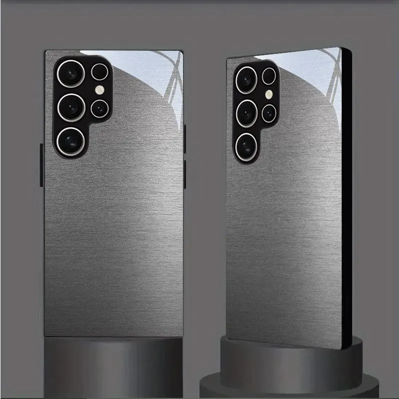 Sleek Brushed Metal fashion phone cases phone case mobile phones 폰케이스 glass for Samsung Galaxy S26 S25 S24 S23 S22 FE,Ultra,Plus