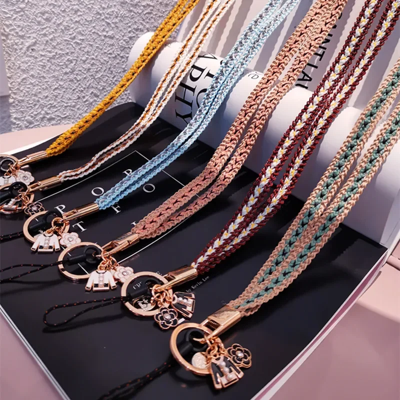 Phone Necklace Lanyar Braid Chain Wrist Strap Cloth Flower for iPhone 12 Mini 11 Pro Max XS For All phone cases