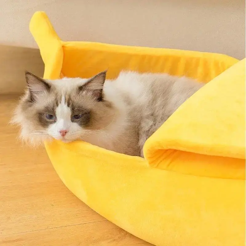 New Banana Cat Bed House Funny Cute Cozy Mat Beds Warm Durable Portable Pet Basket Kennel Dog Cushion Supplies Multicolor